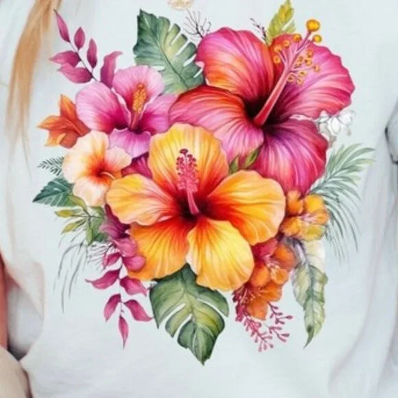 Watercolor Hibiscus Shirt, Tropical Hawaiian Shirt - Picture 2 of 3